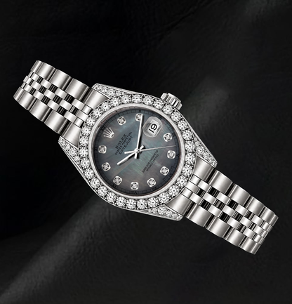 Rolex Datejust 6916 26mm Black Mother of Pearl Diamond Dial Stainless Steel Watch