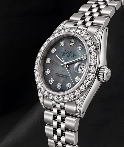 Rolex Datejust 6916 26mm Black Mother of Pearl Diamond Dial Stainless Steel Watch