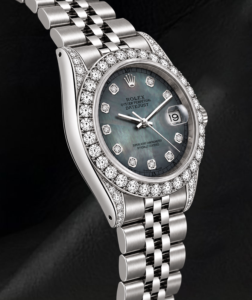 Rolex Datejust 6916 26mm Black Mother of Pearl Diamond Dial Stainless Steel Watch