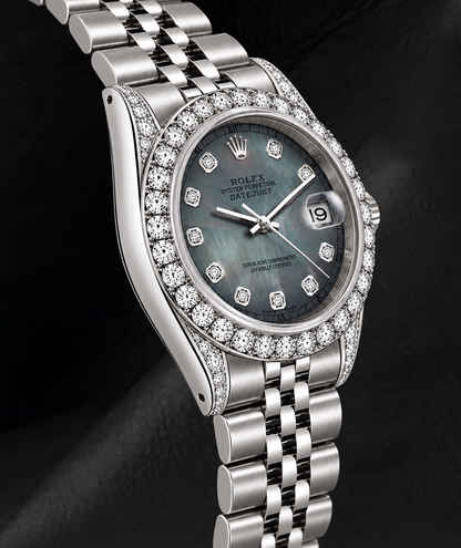 Rolex Datejust 6916 26mm Black Mother of Pearl Diamond Dial Stainless Steel Watch