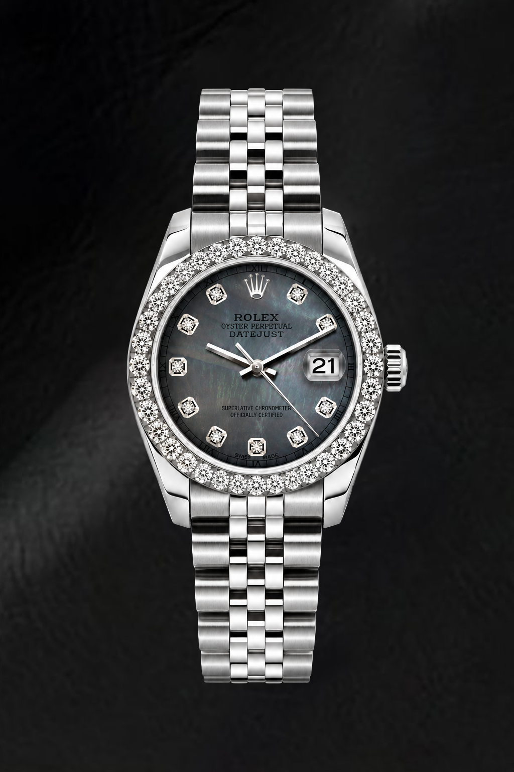 Rolex Datejust 6916 26mm Black Mother of Pearl Diamond Dial Stainless Steel Watch