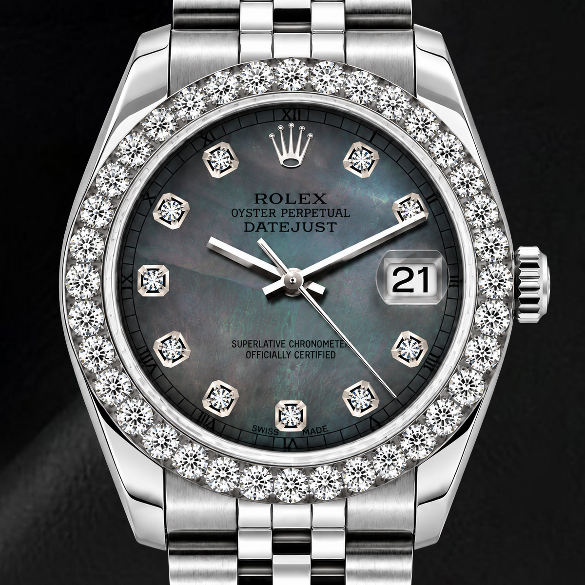 Rolex Datejust 6916 26mm Black Mother of Pearl Diamond Dial Stainless Steel Watch