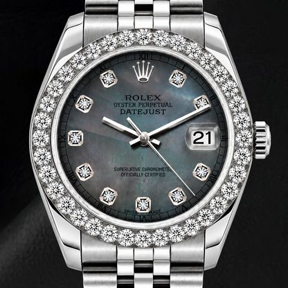 Rolex Datejust 6916 26mm Black Mother of Pearl Diamond Dial Stainless Steel Watch