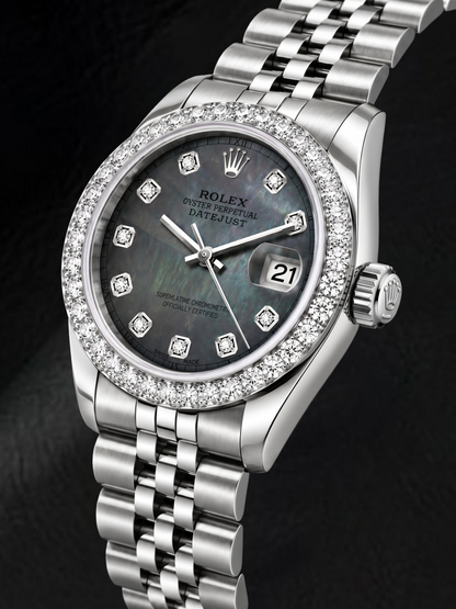 Rolex Datejust 6916 26mm Black Mother of Pearl Diamond Dial Stainless Steel Watch
