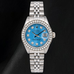 Rolex Datejust 6916 26mm Blue Mother of Pearl Diamond Dial Stainless Steel Jubilee Bracelet Watch