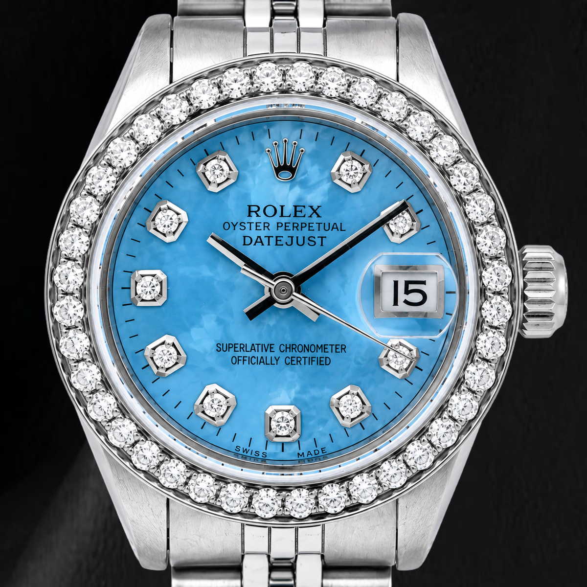 Rolex Datejust 6916 26mm Blue Mother of Pearl Diamond Dial Stainless Steel Jubilee Bracelet Watch