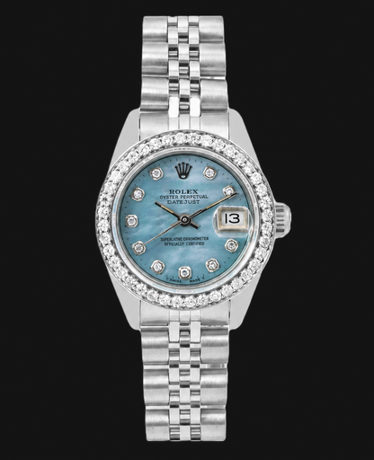 Rolex Datejust 6916 26mm Blue Mother of Pearl Diamond Dial Stainless Steel Watch
