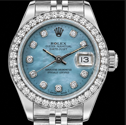 Rolex Datejust 6916 26mm Blue Mother of Pearl Diamond Dial Stainless Steel Watch