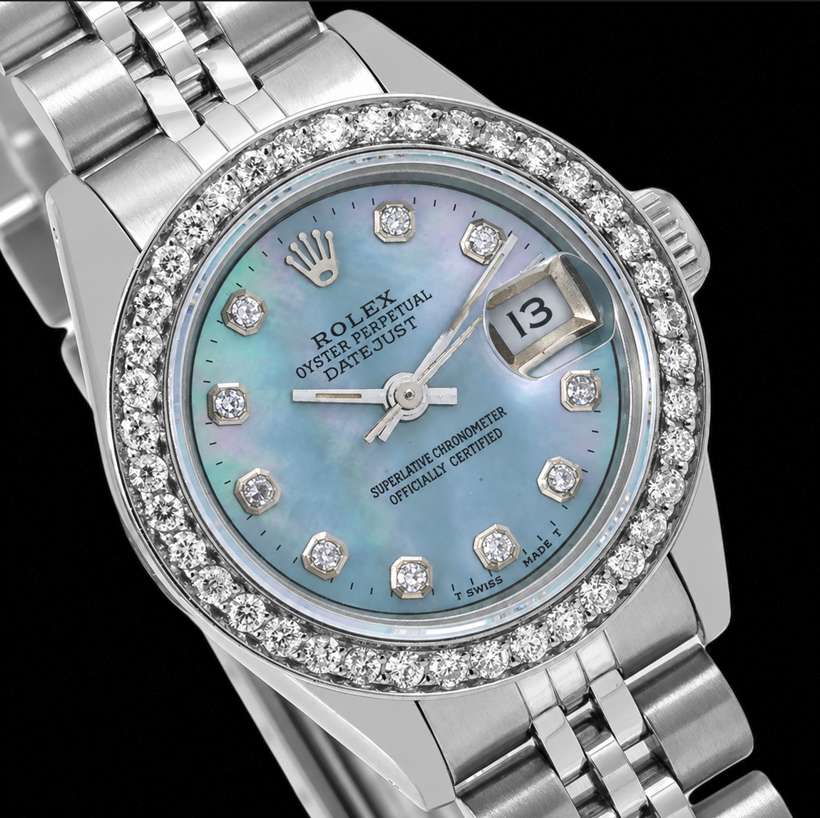 Rolex Datejust 6916 26mm Blue Mother of Pearl Diamond Dial Stainless Steel Watch (3)