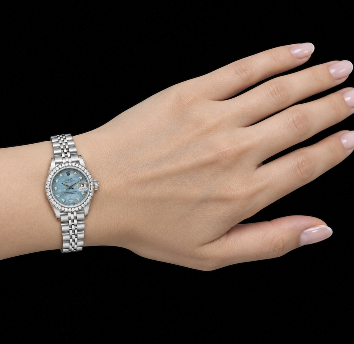 Rolex Datejust 6916 26mm Blue Mother of Pearl Diamond Dial Stainless Steel Watch