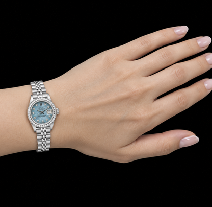 Rolex Datejust 6916 26mm Blue Mother of Pearl Diamond Dial Stainless Steel Watch