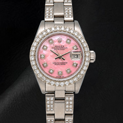 Rolex Datejust  6916 26mm Pink Mother of Pearl Diamond Dial Stainless Steel Semi Diamond Oyster Bracelet Watch