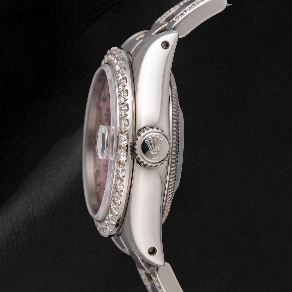 Rolex Datejust  6916 26mm Pink Mother of Pearl Diamond Dial Stainless Steel Semi Diamond Oyster Bracelet Watch