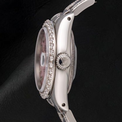 Rolex Datejust  6916 26mm Pink Mother of Pearl Diamond Dial Stainless Steel Semi Diamond Oyster Bracelet Watch