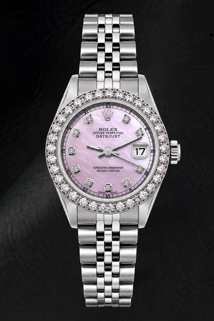Rolex Datejust 6916 26mm Pink Mother of Pearl Diamond Dial Stainless Steel Watch