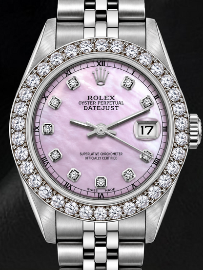 Rolex Datejust 6916 26mm Pink Mother of Pearl Diamond Dial Stainless Steel Watch