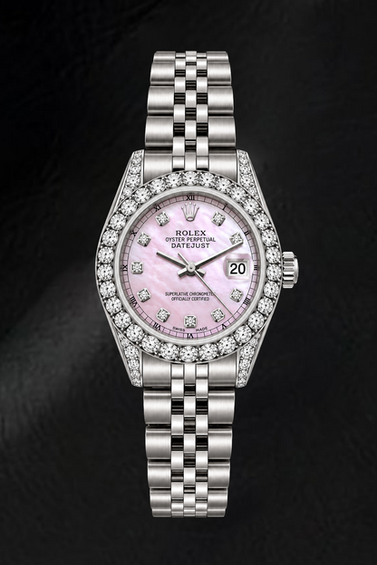 Rolex Datejust 6916 26mm Pink Mother of Pearl Diamond Dial Stainless Steel Watch