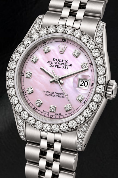 Rolex Datejust 6916 26mm Pink Mother of Pearl Diamond Dial Stainless Steel Watch