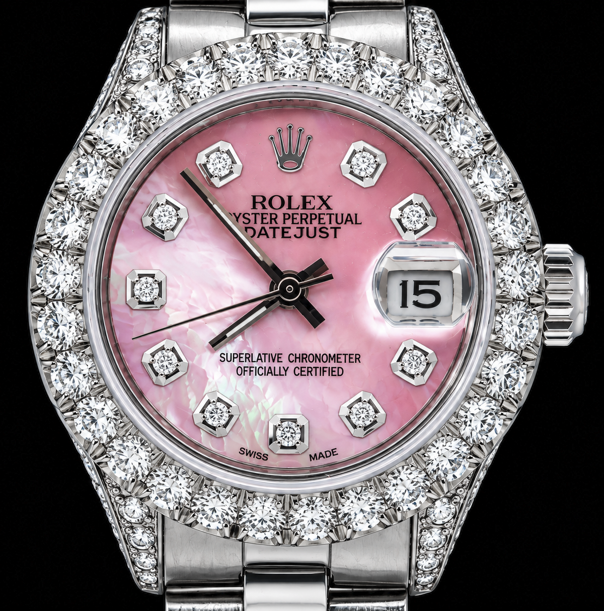 Rolex Datejust 6916 26mm Pink Mother of Pearl Diamond Dial Stainless Steel Watch