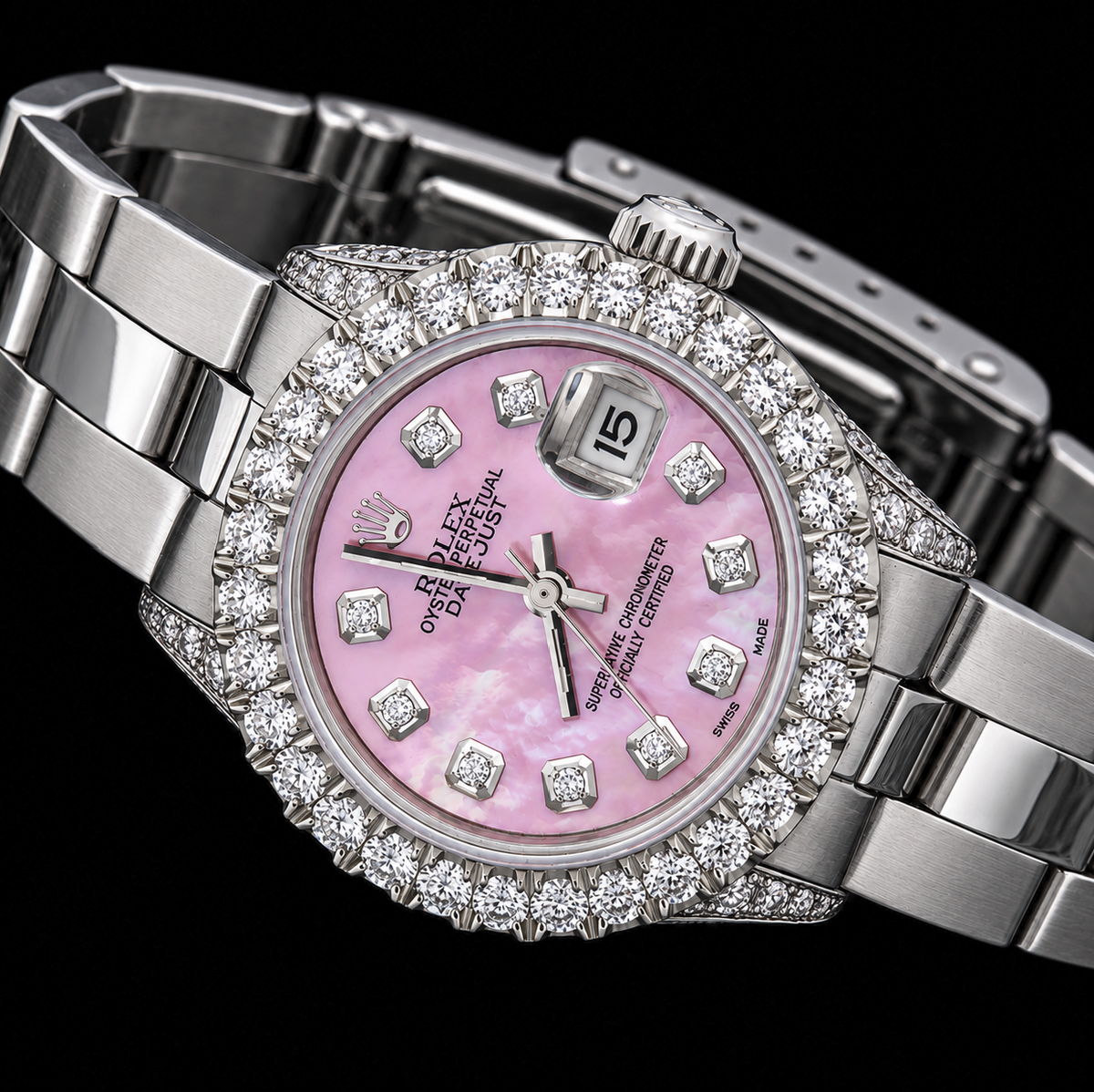 Rolex Datejust 6916 26mm Pink Mother of Pearl Diamond Dial Stainless Steel Watch