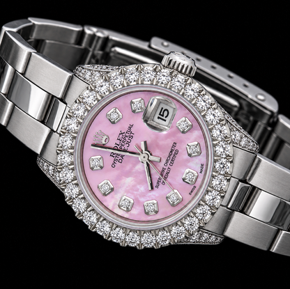 Rolex Datejust 6916 26mm Pink Mother of Pearl Diamond Dial Stainless Steel Watch