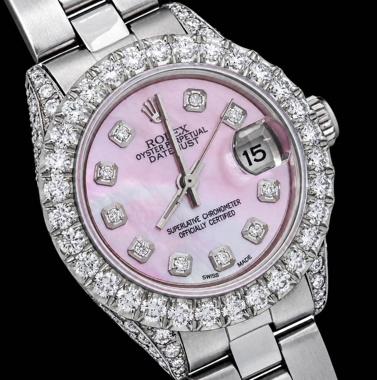 Rolex Datejust 6916 26mm Pink Mother of Pearl Diamond Dial Stainless Steel Watch