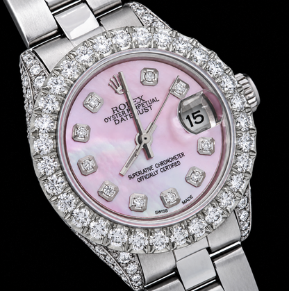 Rolex Datejust 6916 26mm Pink Mother of Pearl Diamond Dial Stainless Steel Watch