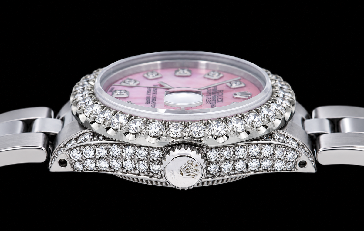 Rolex Datejust 6916 26mm Pink Mother of Pearl Diamond Dial Stainless Steel Watch