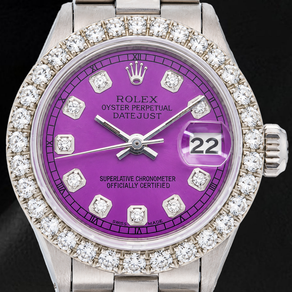 Rolex Datejust 6916 26mm Purple Diamond Dial Stainless Steel Oyster Bracelet Watch