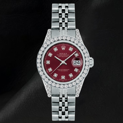 Rolex Datejust 6916 26mm Red Diamond Dial Diamond Bezel Stainless Steel Watch