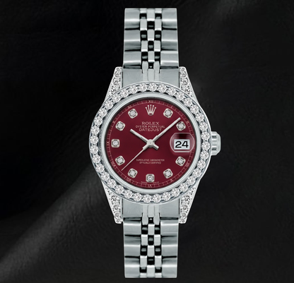 Rolex Datejust 6916 26mm Red Diamond Dial Diamond Bezel Stainless Steel Watch