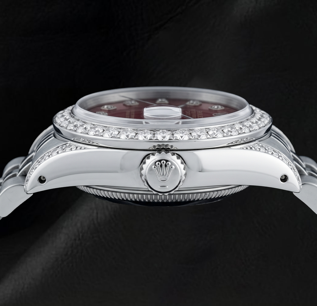 Rolex Datejust 6916 26mm Red Diamond Dial Diamond Bezel Stainless Steel Watch