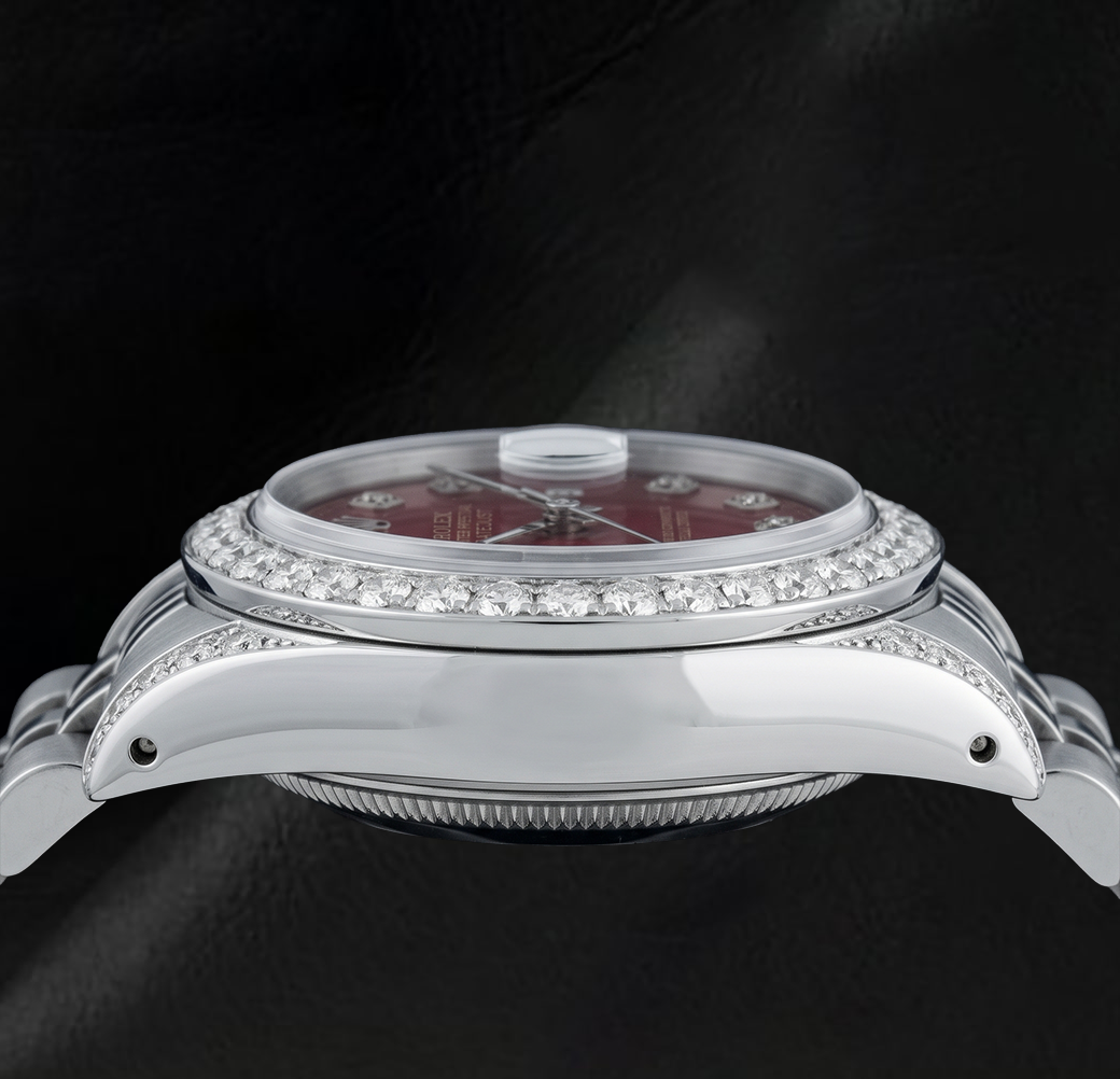 Rolex Datejust 6916 26mm Red Diamond Dial Diamond Bezel Stainless Steel Watch