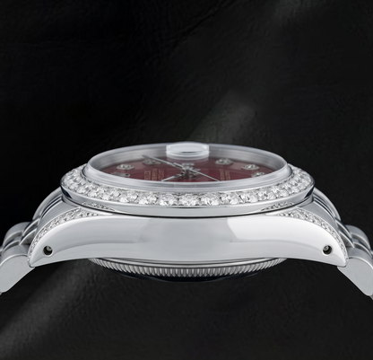 Rolex Datejust 6916 26mm Red Diamond Dial Diamond Bezel Stainless Steel Watch