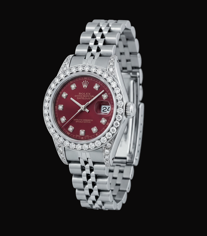 Rolex Datejust 6916 26mm Red Diamond Dial Diamond Bezel Stainless Steel Watch