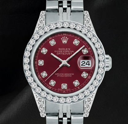 Rolex Datejust 6916 26mm Red Diamond Dial Diamond Bezel Stainless Steel Watch