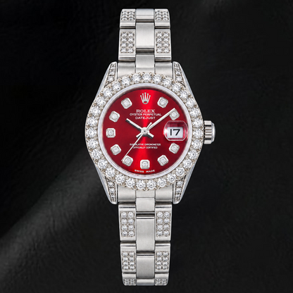 Rolex Datejust 6916 26mm Red Diamond Dial Stainless Steel Watch