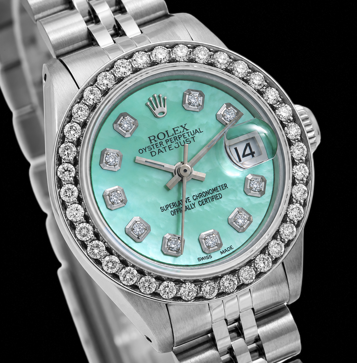 Rolex Datejust 6916 26mm Turquoise Mother of Pearl Diamond Dial Stainless Steel Watch
