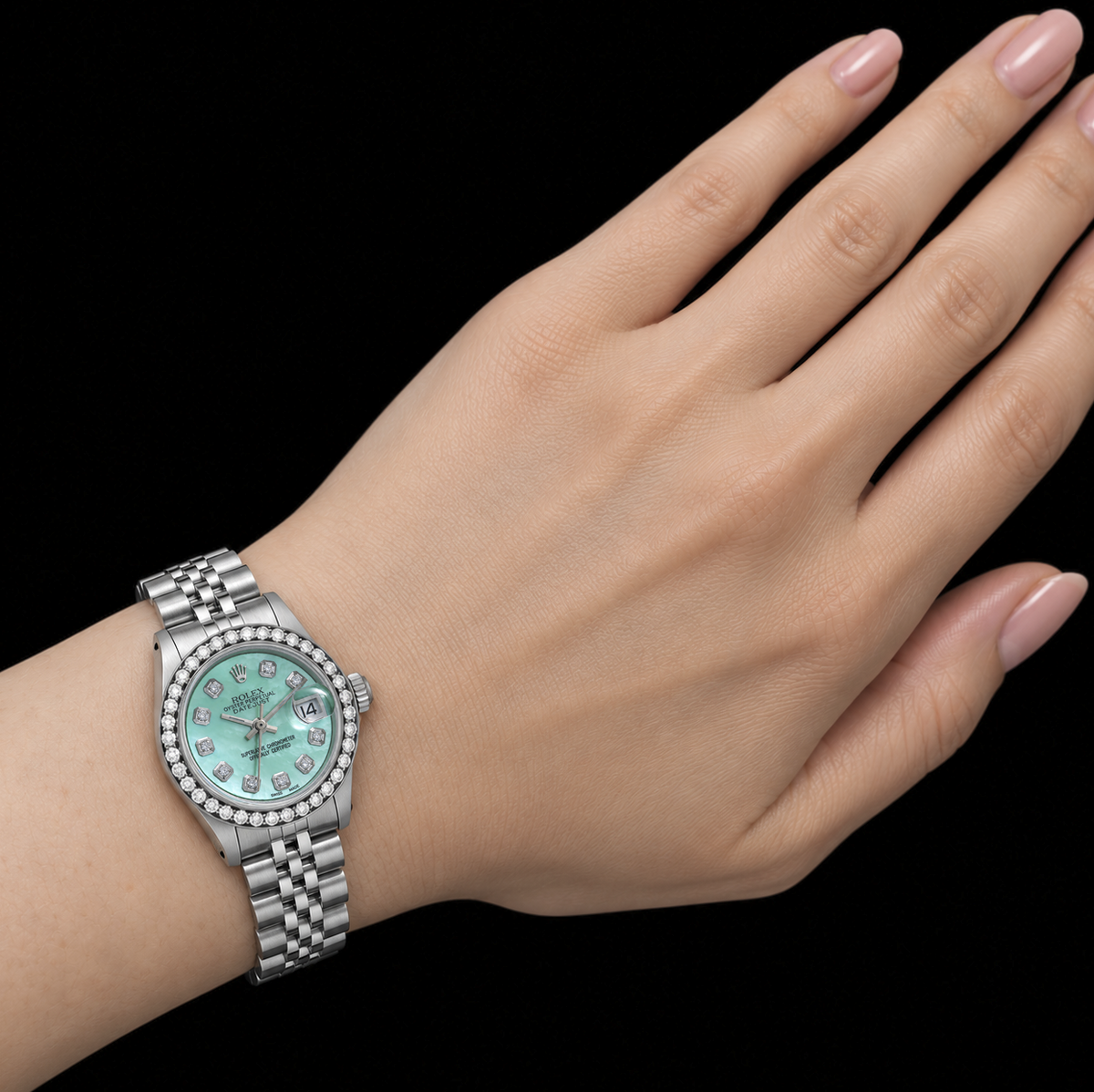 Rolex Datejust 6916 26mm Turquoise Mother of Pearl Diamond Dial Stainless Steel Watch