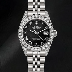 Rolex Datejust 6916 Black Roman Dial 26mm Diamond Bezel Watch Stainless Steel