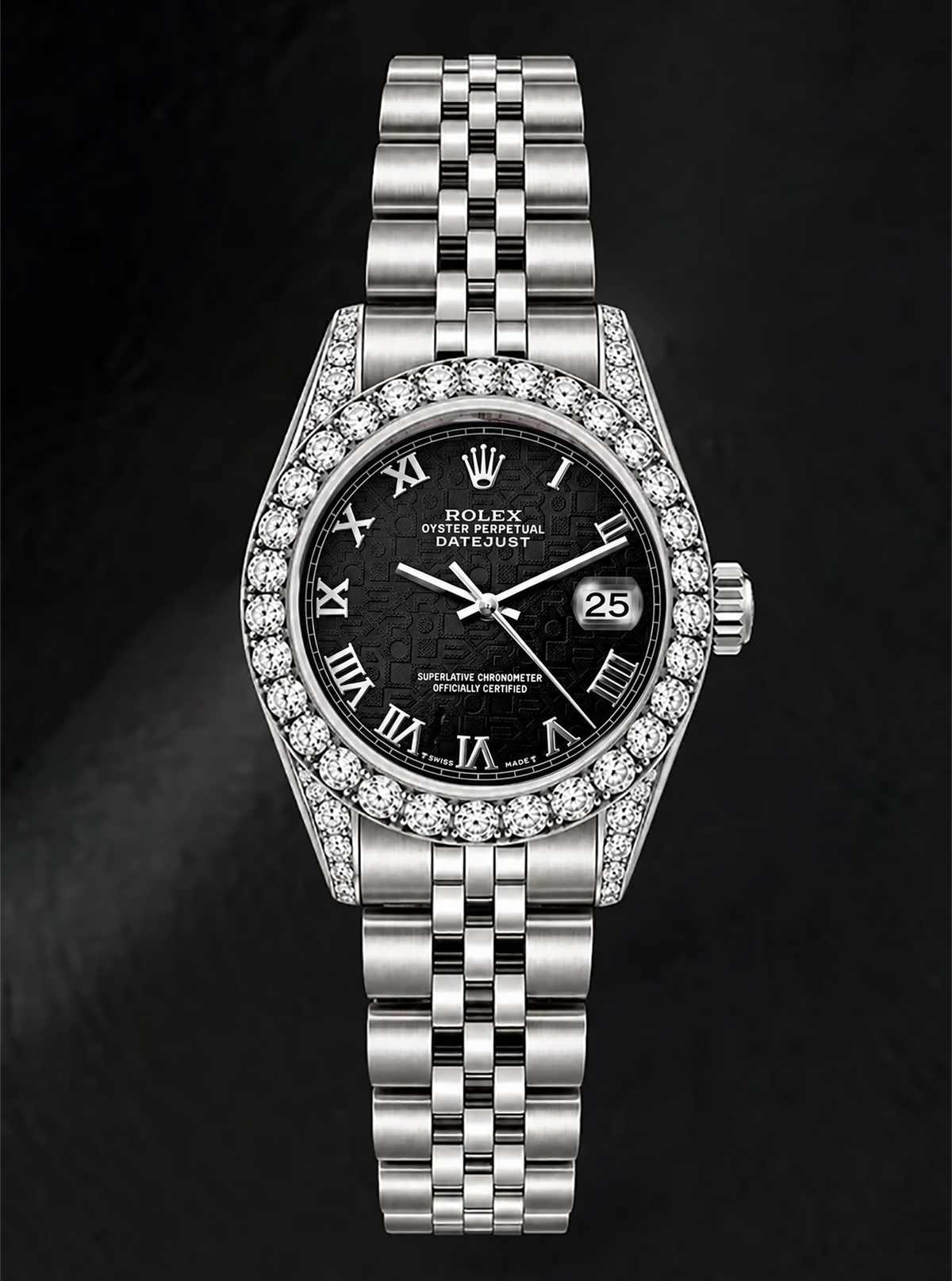 Rolex Datejust 6916 Black Roman Dial 26mm Diamond Bezel Watch Stainless Steel