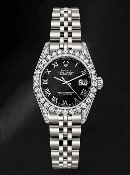 Rolex Datejust 6916 Black Roman Dial 26mm Diamond Bezel Watch Stainless Steel