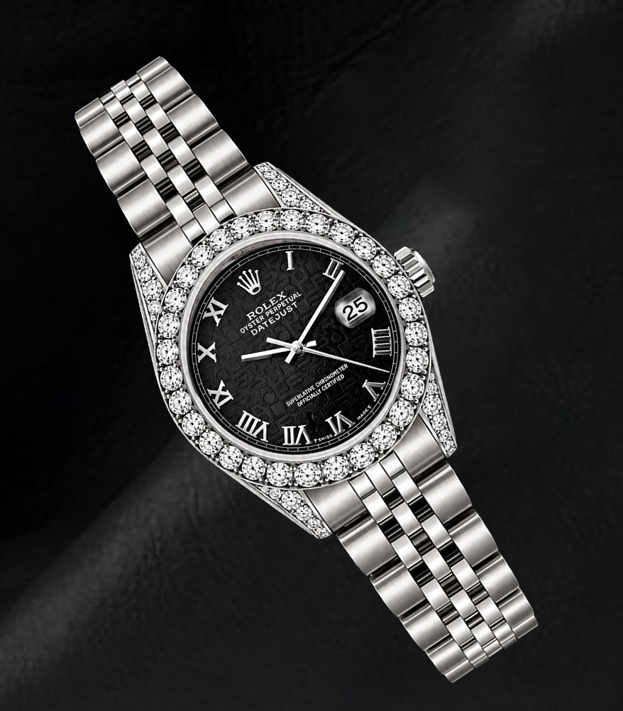 Rolex Datejust 6916 Black Roman Dial 26mm Diamond Bezel Watch Stainless Steel