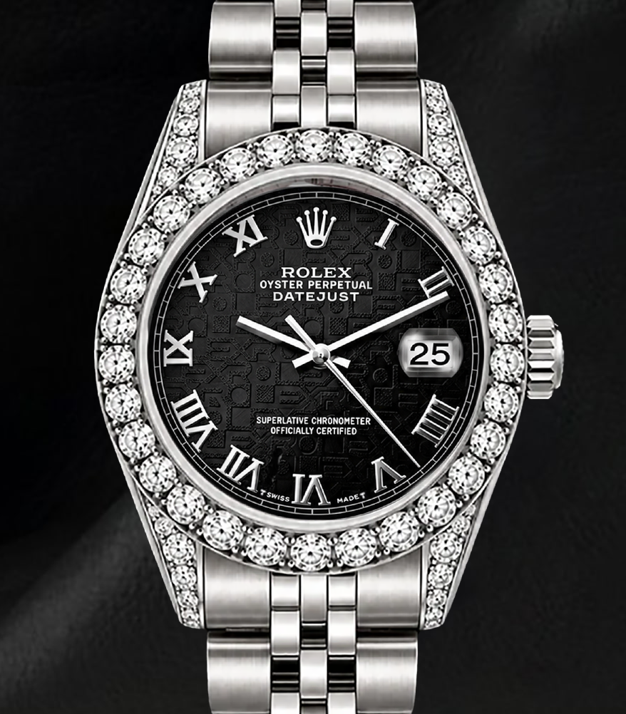 Rolex Datejust 6916 Black Roman Dial 26mm Diamond Bezel Watch Stainless Steel