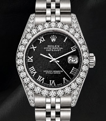 Rolex Datejust 6916 Black Roman Dial 26mm Diamond Bezel Watch Stainless Steel