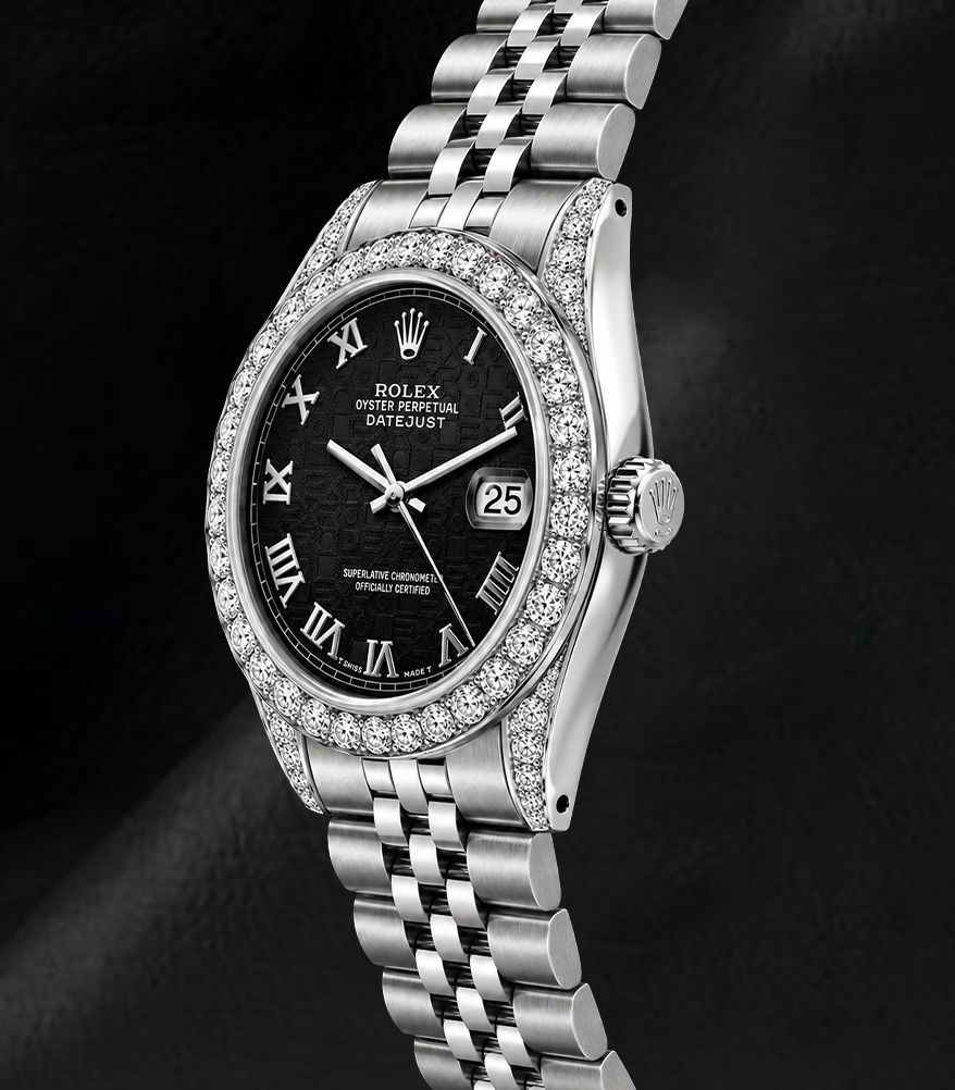 Rolex Datejust 6916 Black Roman Dial 26mm Diamond Bezel Watch Stainless Steel