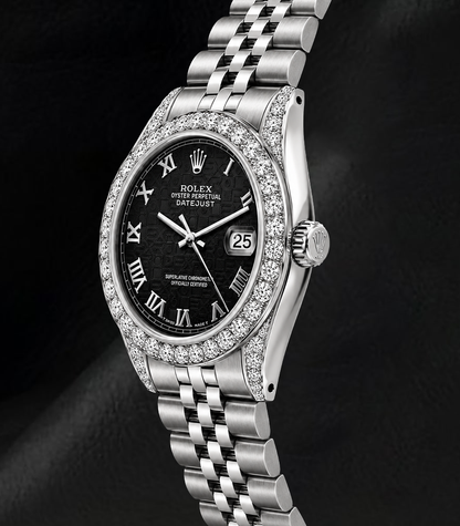 Rolex Datejust 6916 Black Roman Dial 26mm Diamond Bezel Watch Stainless Steel