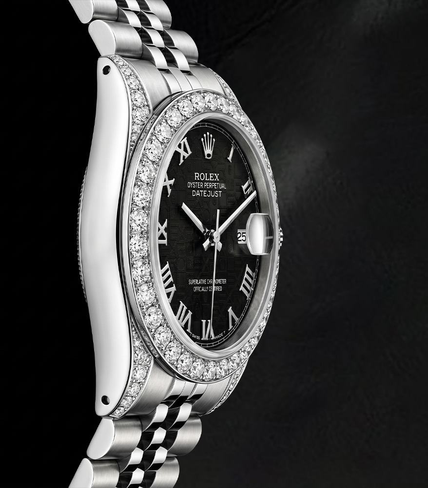 Rolex Datejust 6916 Black Roman Dial 26mm Diamond Bezel Watch Stainless Steel
