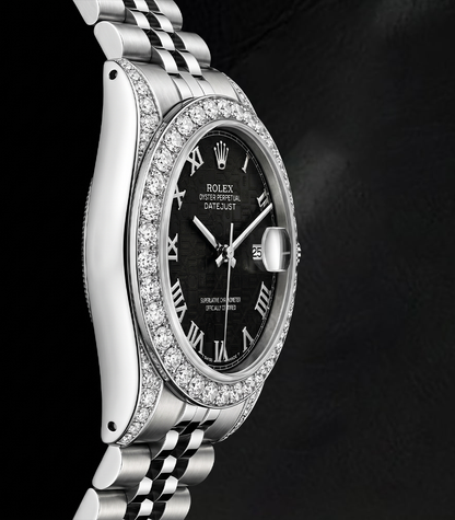 Rolex Datejust 6916 Black Roman Dial 26mm Diamond Bezel Watch Stainless Steel