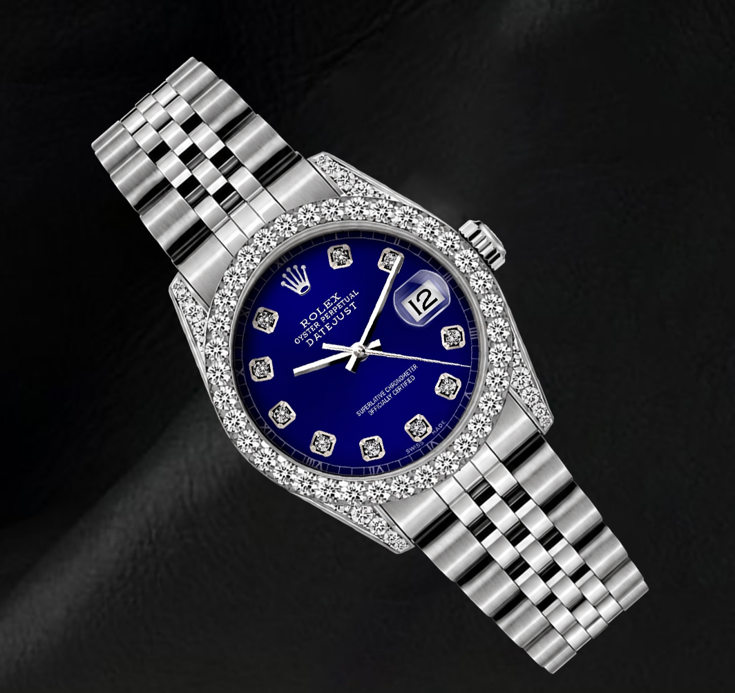 Rolex Datejust 6916 Blue Diamond Dial 26mm Diamond Bezel Stainless Steel Watch